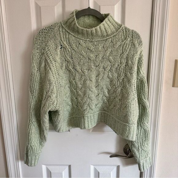 Free People Carousel Mint Green Knit Long Sleeve Cropped Sweater Size XS - Picture 1 of 7